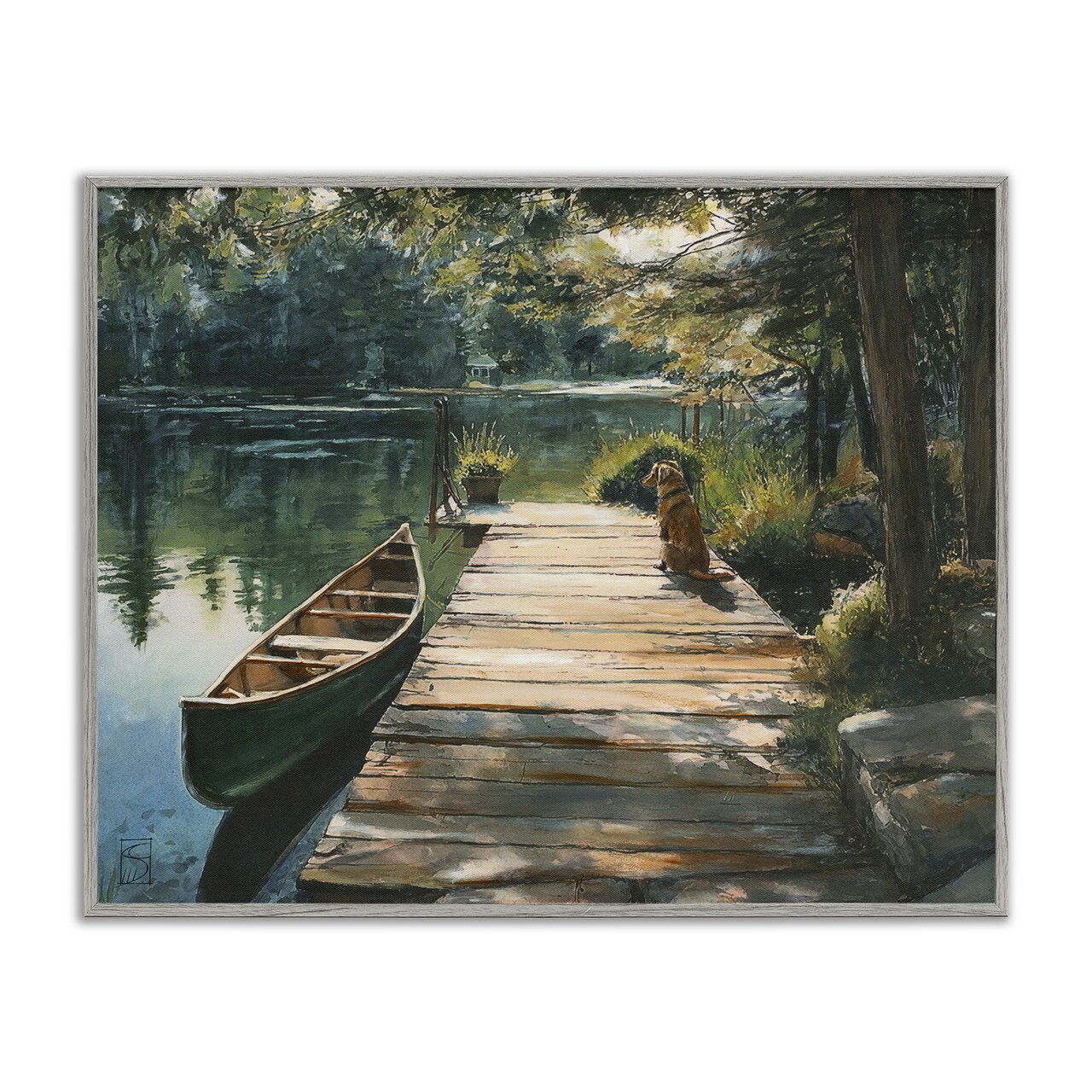 Stupell Industries Lake Life Dog on Dock Framed Giclee, design by Sara Culpepper